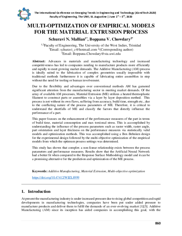 (PDF) Multi-Optimization of Empirical Models for the Material Extrusion ...