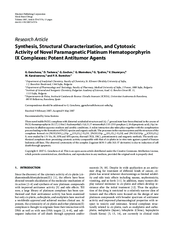 (PDF) Synthesis, structural characterization and cytotoxic activity of ...