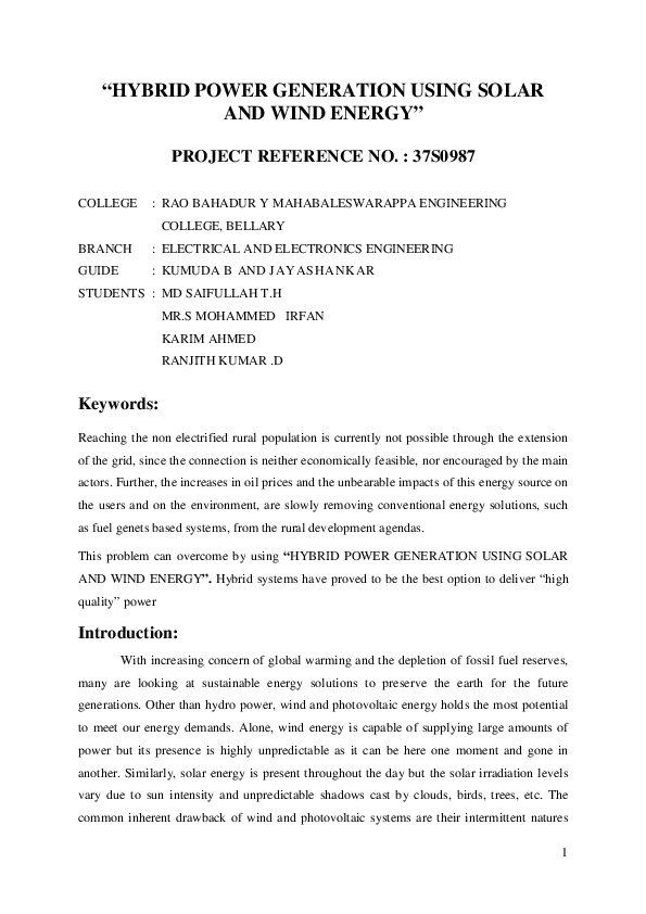(PDF) Hybrid power generation using solar and wind energy