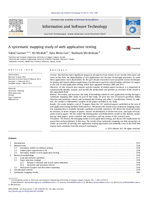 (PDF) A systematic mapping study of web application testing
