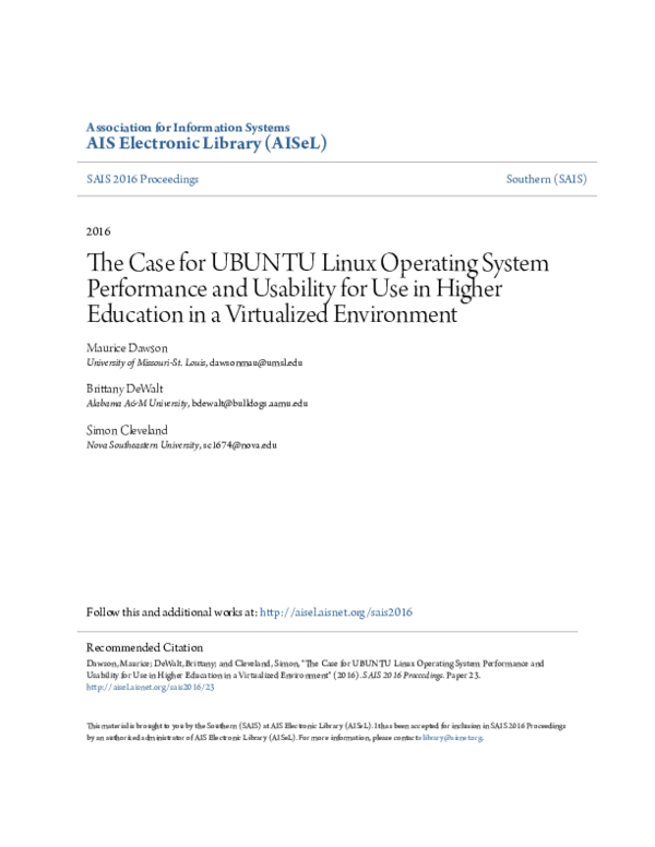 (PDF) The Case for UBUNTU Linux Operating System Performance and ...