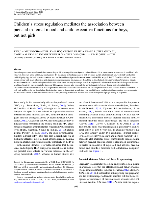 (PDF) Children's stress regulation mediates the association between ...