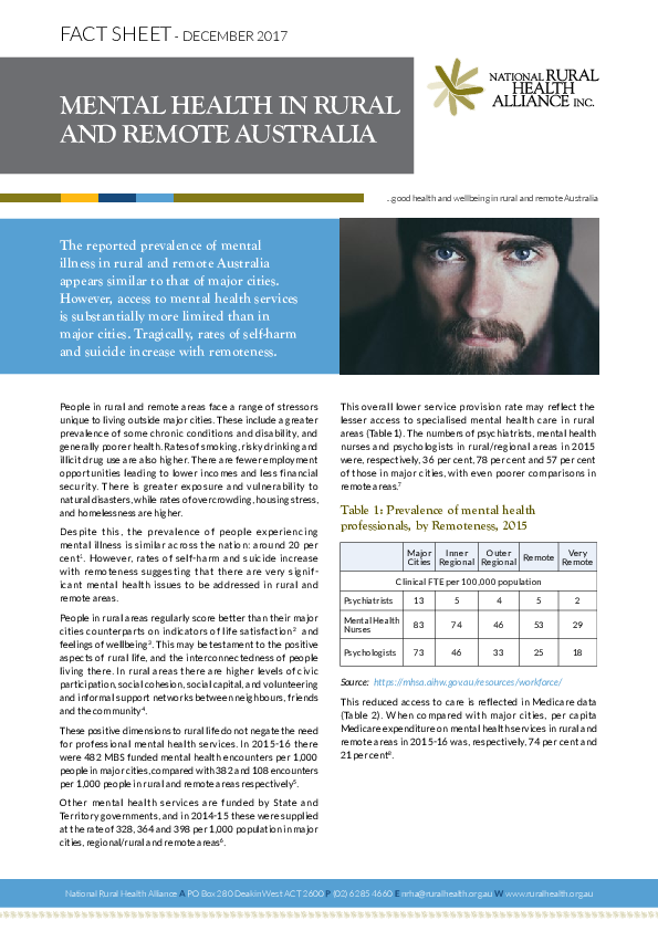 (PDF) Mental health in rural and remote Australia