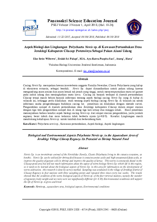 (PDF) Aspek Biologi dan Lingkungan Polychaeta Nereis sp. di Kawasan
