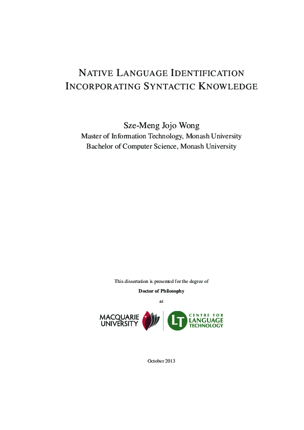 (PDF) Native Language Identification Incorporating Syntactic Knowledge