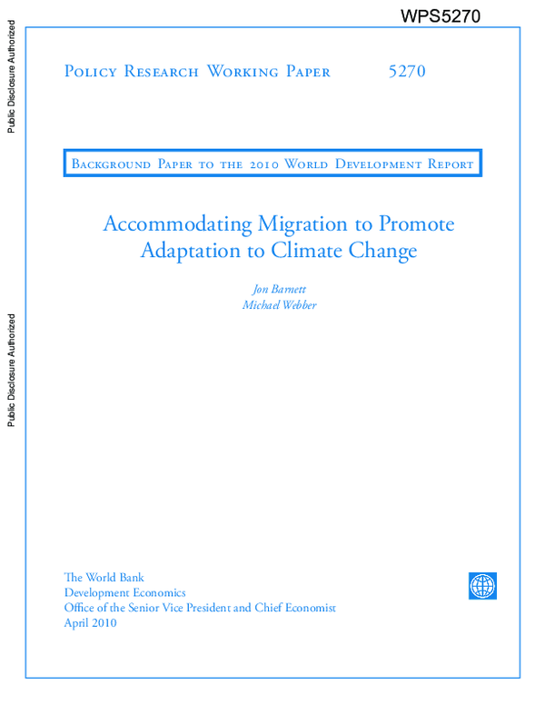 (PDF) Accommodating Migration To Promote Adaptation To Climate Change