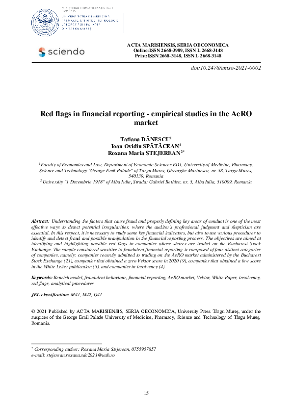 (PDF) Red flags in financial reporting - empirical studies in the AeRO ...