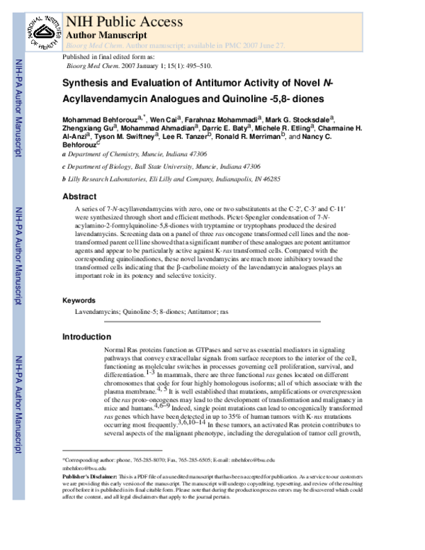 (PDF) Synthesis and evaluation of antitumor activity of novel N ...