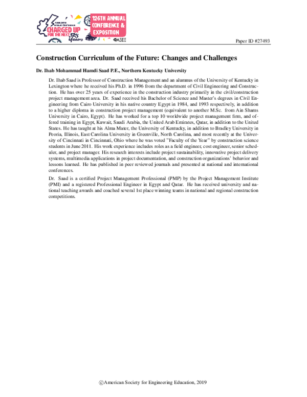 (PDF) Construction Curriculum of the Future: Changes and Challenges