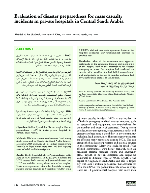 (PDF) Evaluation of disaster preparedness for mass casualty incidents ...