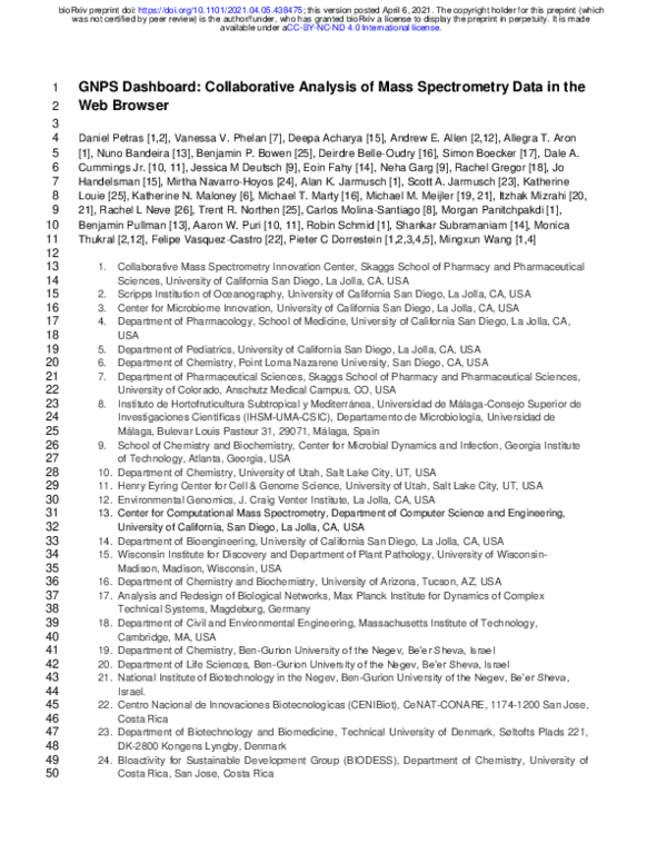 (PDF) GNPS Dashboard: Collaborative Analysis of Mass Spectrometry Data ...