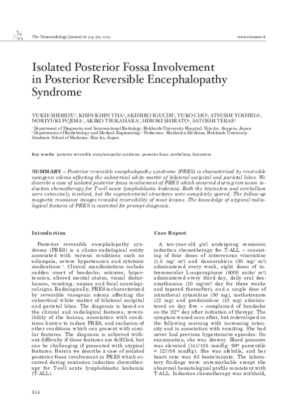 (PDF) Isolated posterior fossa involvement in posterior reversible ...