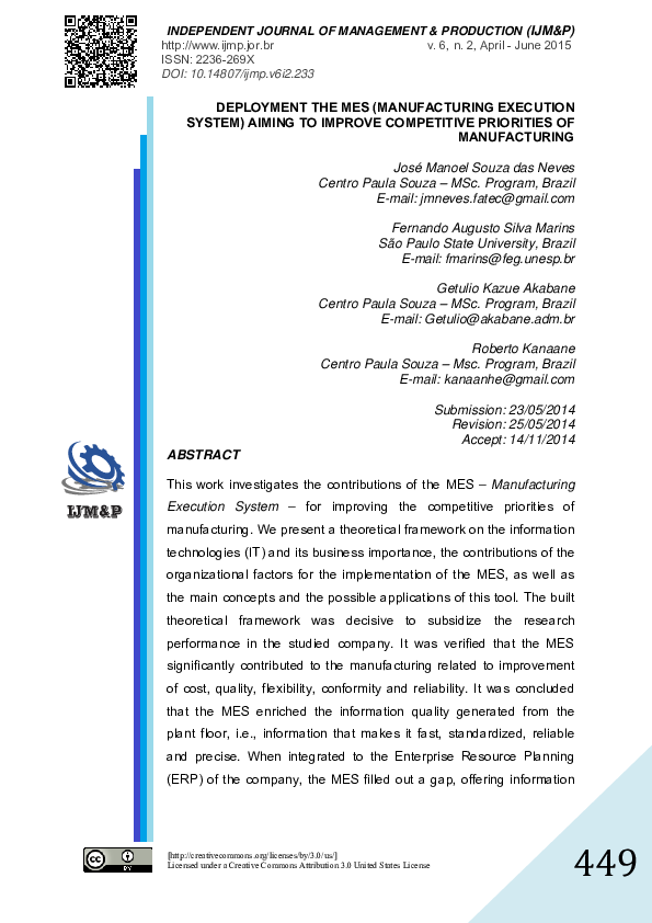 (PDF) Deployment the MES (Manufacturing Execution System) aiming to ...