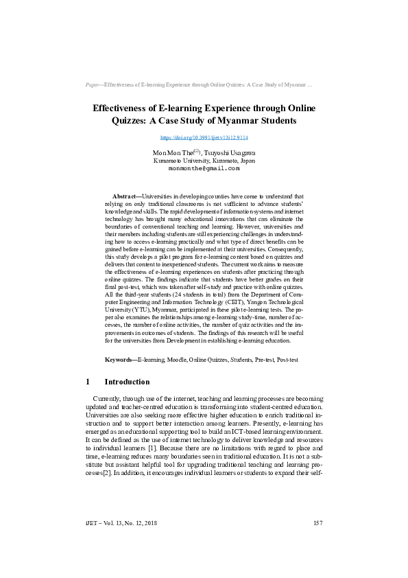 (PDF) Effectiveness of E-learning Experience through Online Quizzes: A ...