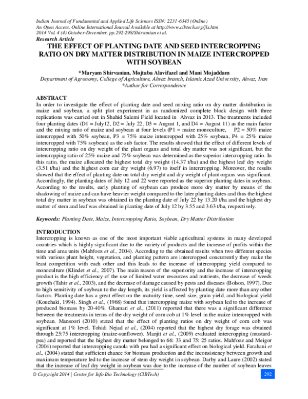 (PDF) The Effect of Planting Date and Seed Intercropping Ratio on Dry ...