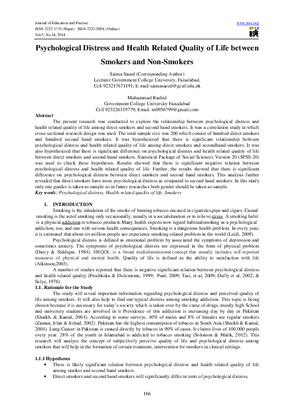(PDF) Psychological Distress and Health Related Quality of Life between ...