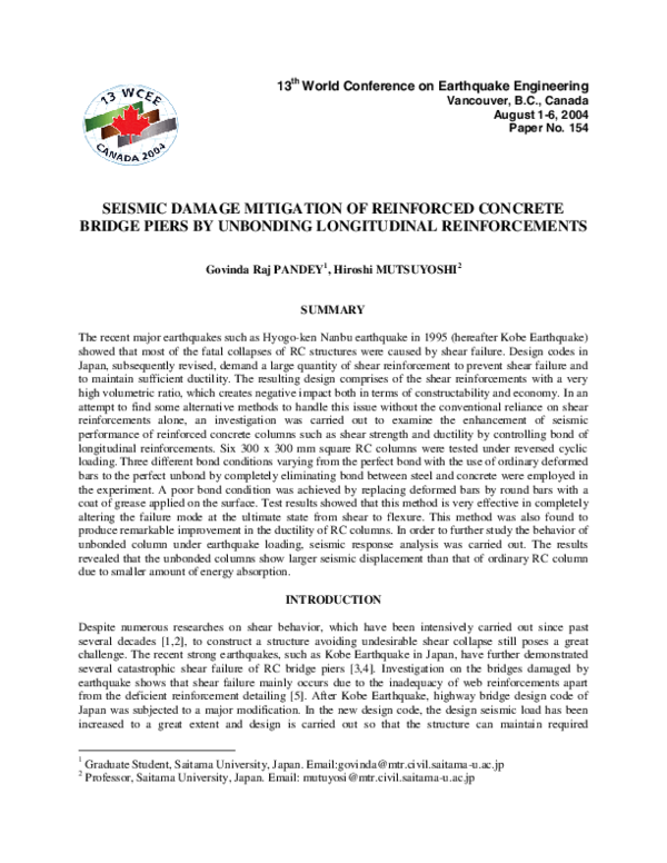 (PDF) Seismic Damage Mitigation of Reinforced Concrete Bridge Piers by ...