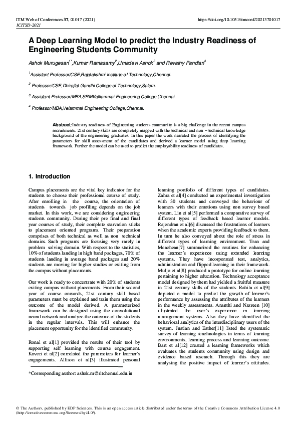 (PDF) A Deep Learning Model to predict the Industry Readiness of ...