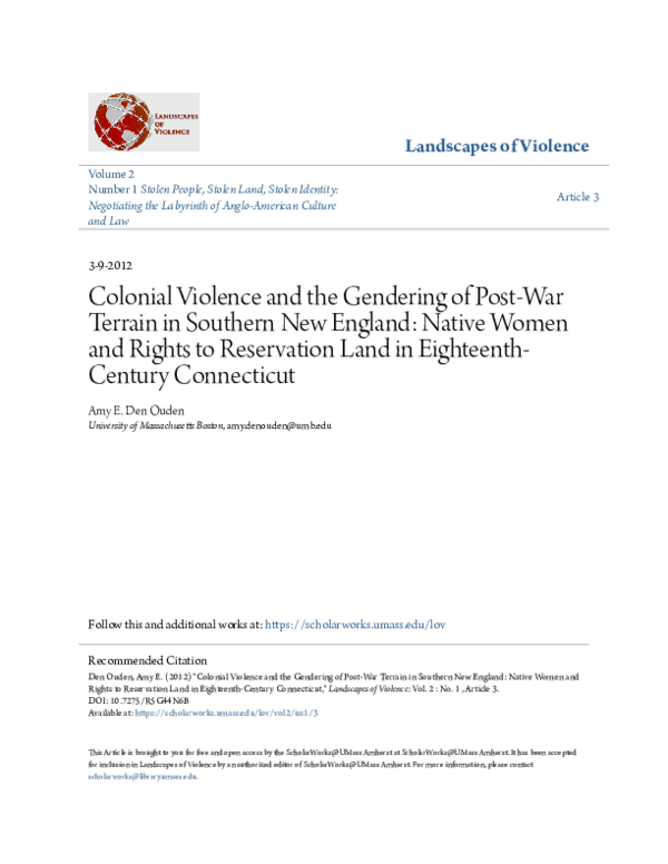 (PDF) Colonial Violence and the Gendering of Post-War Terrain in ...
