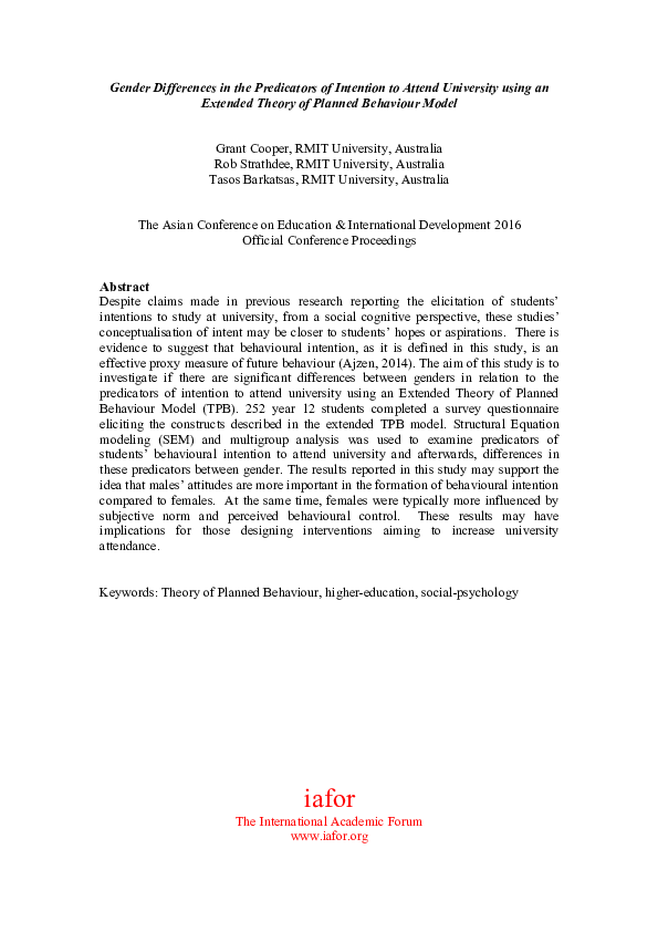 (PDF) Gender Differences in the Predictors of Intention to Attend ...
