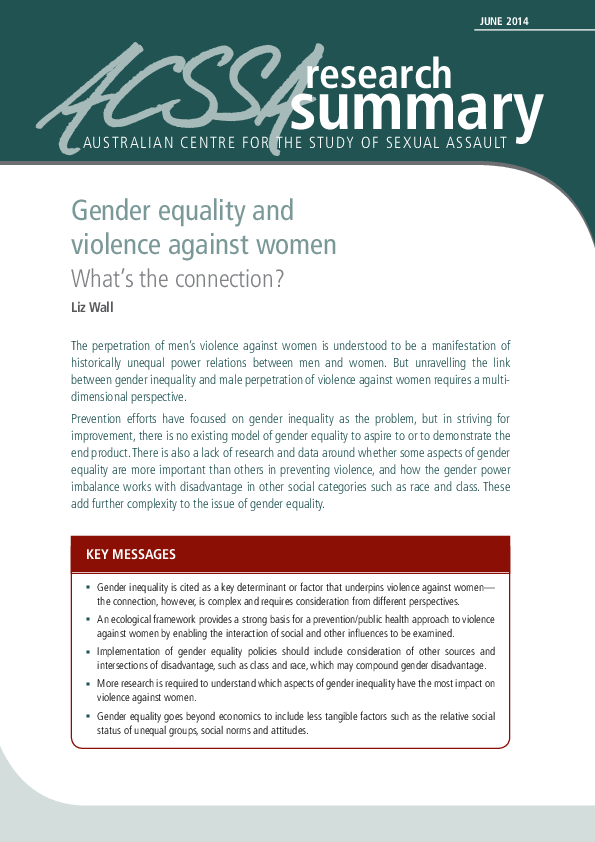(PDF) Gender equality and violence against women: what’s the connection?