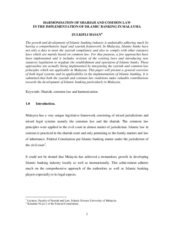 (PDF) Harmonisation of Shariah and Common Law in the Implementation of ...
