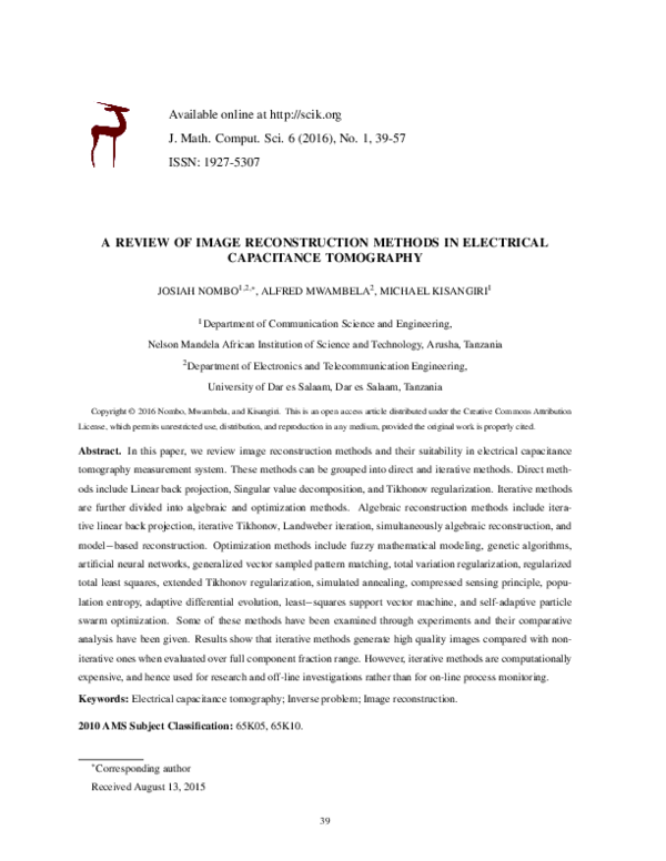 (PDF) Of Image Reconstruction Methods in Electrical Capacitance Tomography