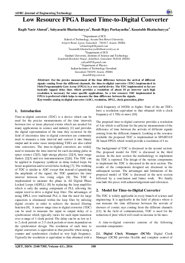 (PDF) Low Resource FPGA Based Time-to-Digital Converter