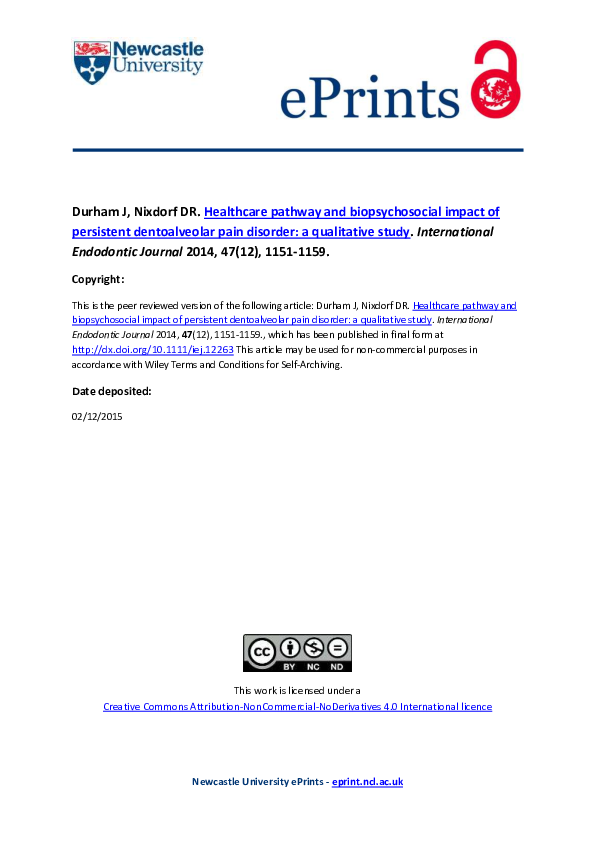 (PDF) Healthcare pathway and biopsychosocial impact of persistent ...