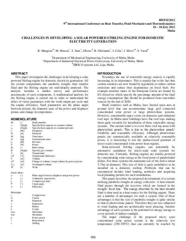 (PDF) Challenges in Developing a Solar Powered Stirling Engine for ...