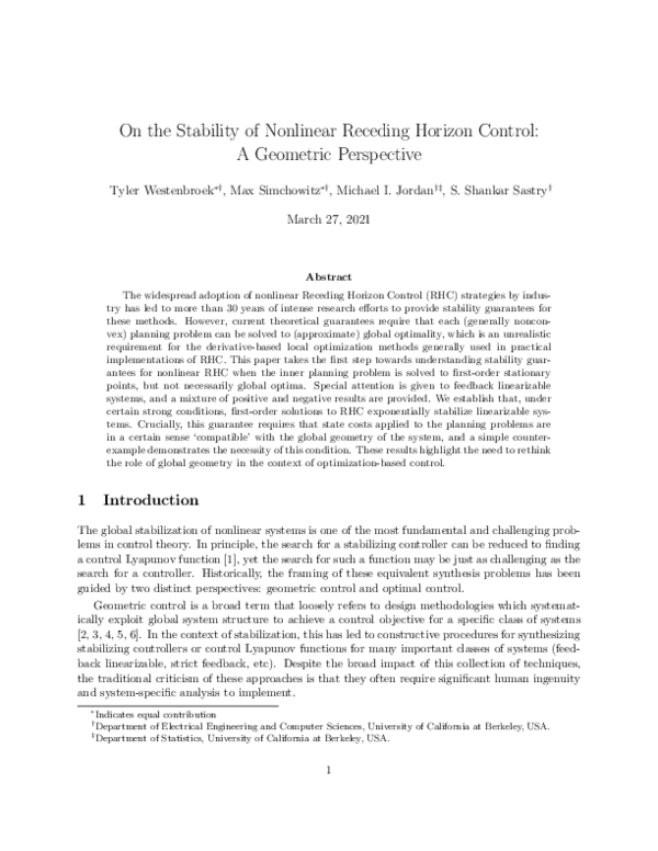 (PDF) On the Stability of Nonlinear Receding Horizon Control: A ...