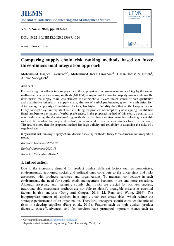 (PDF) Comparing supply chain risk ranking methods based on fuzzy three ...
