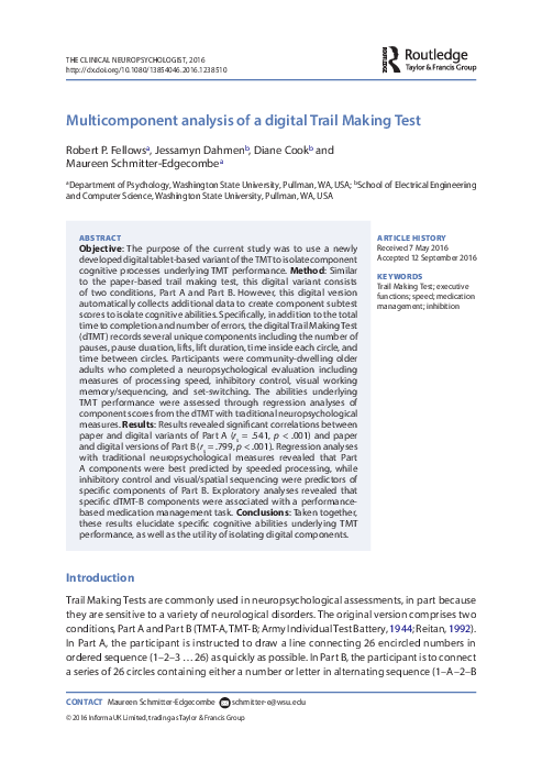 (PDF) Multicomponent analysis of a digital Trail Making Test