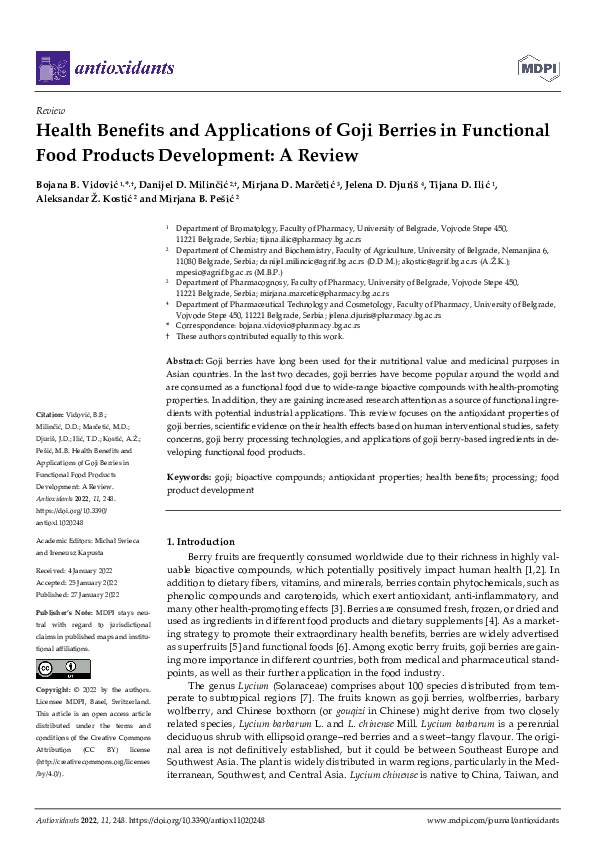 (PDF) Health Benefits and Applications of Goji Berries in Functional ...