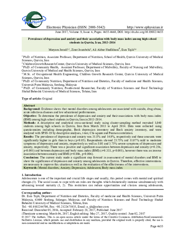 (PDF) Prevalence of depression and anxiety and their association with ...