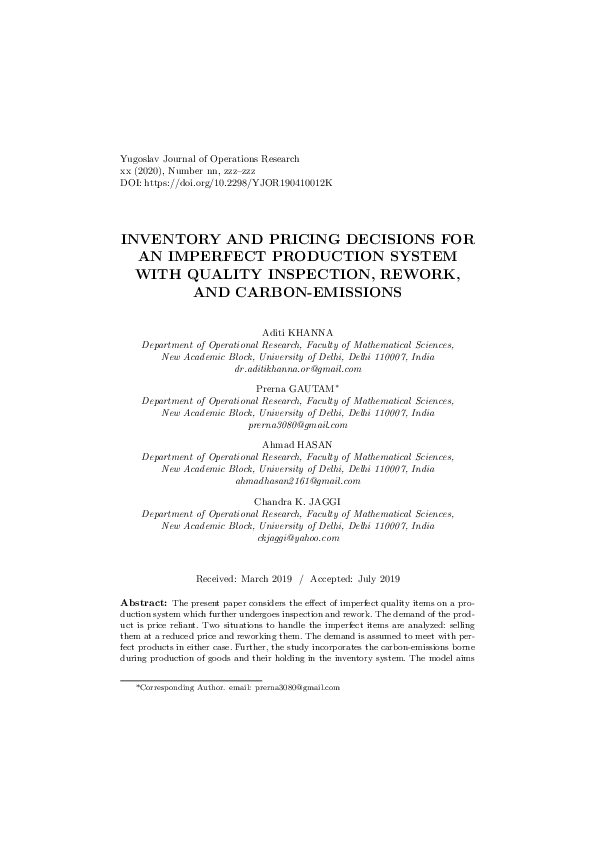(PDF) Inventory and pricing decisions for an imperfect production ...