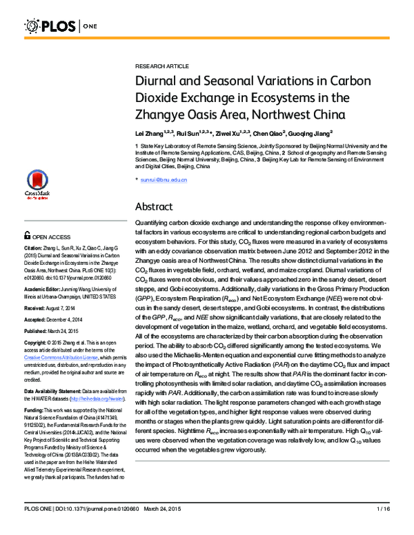 (PDF) Diurnal and seasonal variations in carbon dioxide exchange in ...