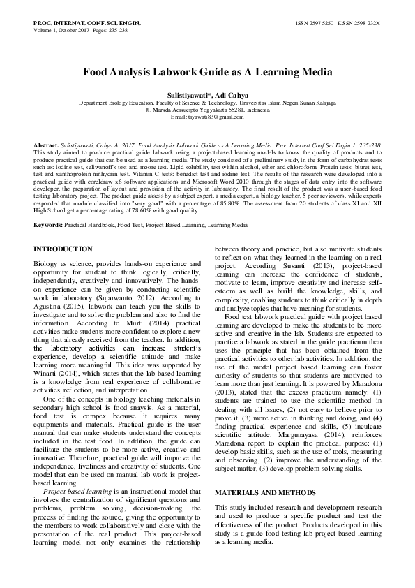 (PDF) Food Analysis Labwork Guide as A Learning Media