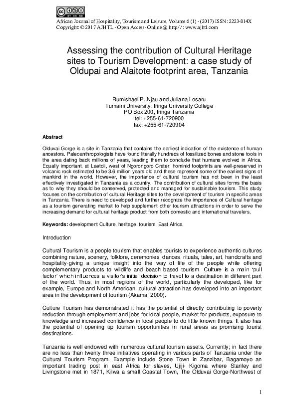 (PDF) Assessing the contribution of Cultural Heritage sites to Tourism ...