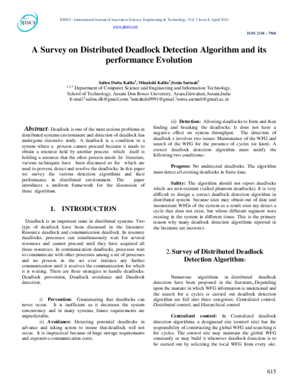 (PDF) A Survey on Distributed Deadlock Detection Algorithm and its ...
