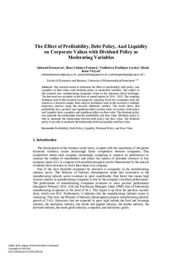 (PDF) The Effect of Profitability, Debt Policy, And Liquidity on ...