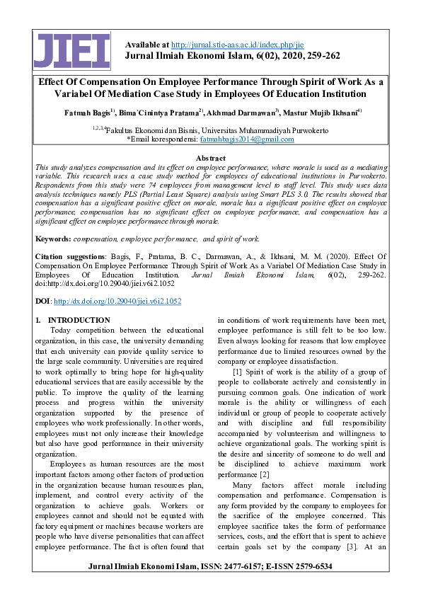 (PDF) Effect Of Compensation On Employee Performance Through Spirit of ...