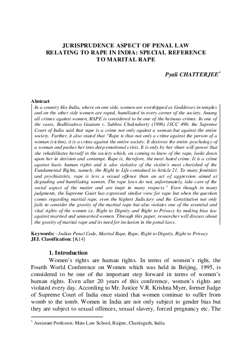(PDF) Jurisprudence Aspect of Penal Law Relating to Rape in India ...