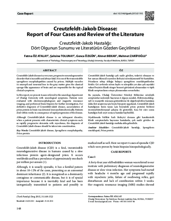 (PDF) Creutzfeldtjakob disease report of four cases and review of the