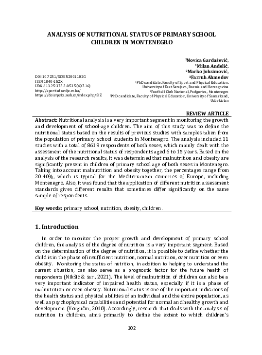 (PDF) Analysis of Nutritional Status of Primary School Children in ...