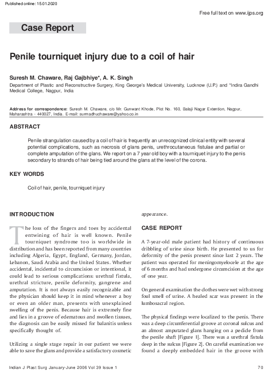 (PDF) Penile tourniquet injury due to a coil of hair Suresh Chaware
