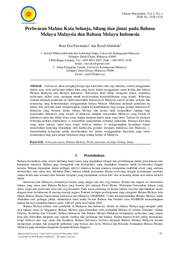 (PDF) Perbezaan Makna Kata belanja, bilang dan jimat pada Bahasa Melayu