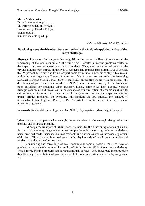 (PDF) Developing a sustainable urban transport policy in the eld of ...