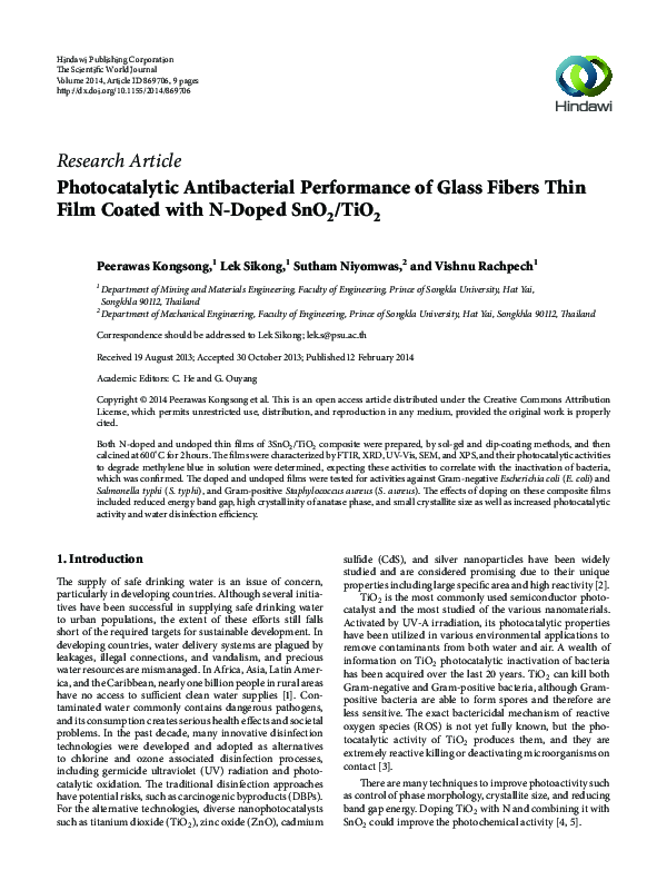 (PDF) Photocatalytic antibacterial performance of Sn4+-doped TiO2 thin ...
