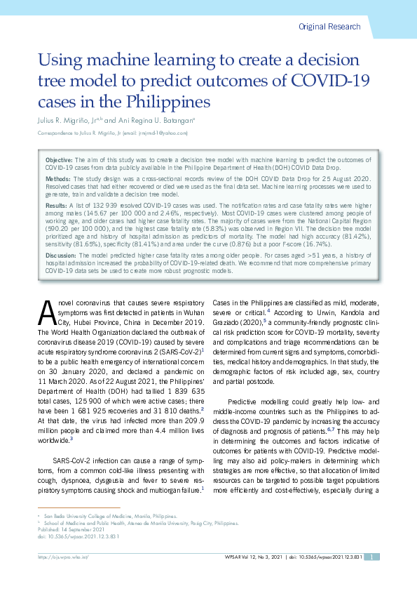 (PDF) Using machine learning to create a decision tree model to predict ...